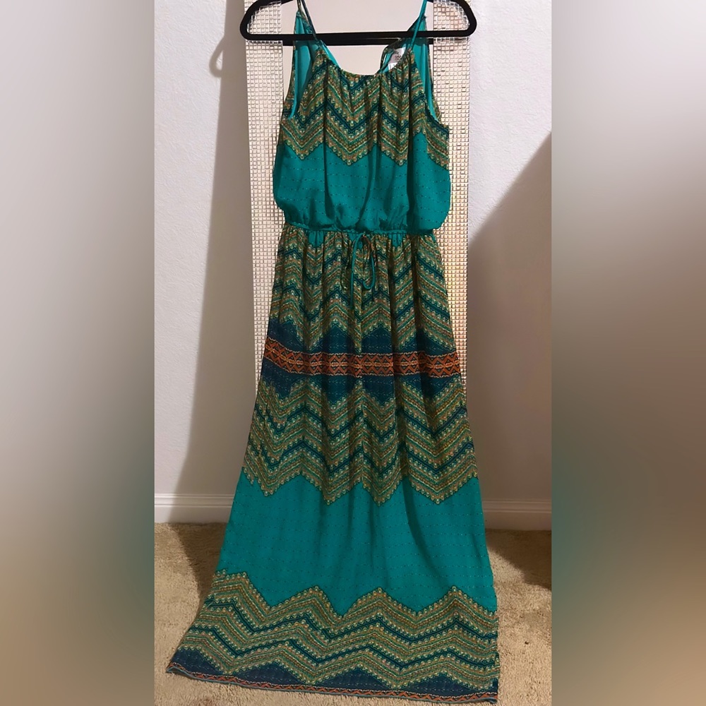 🌸 Boho Summer Maxi 💙 Blue Multicolor Print – L
